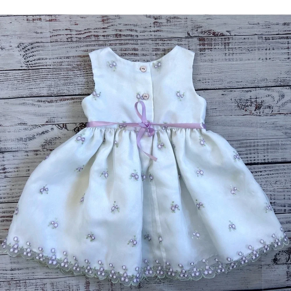 Youngland‎ Baby Girl White Purple Floral Embroidered Dress 18M Special Occasion